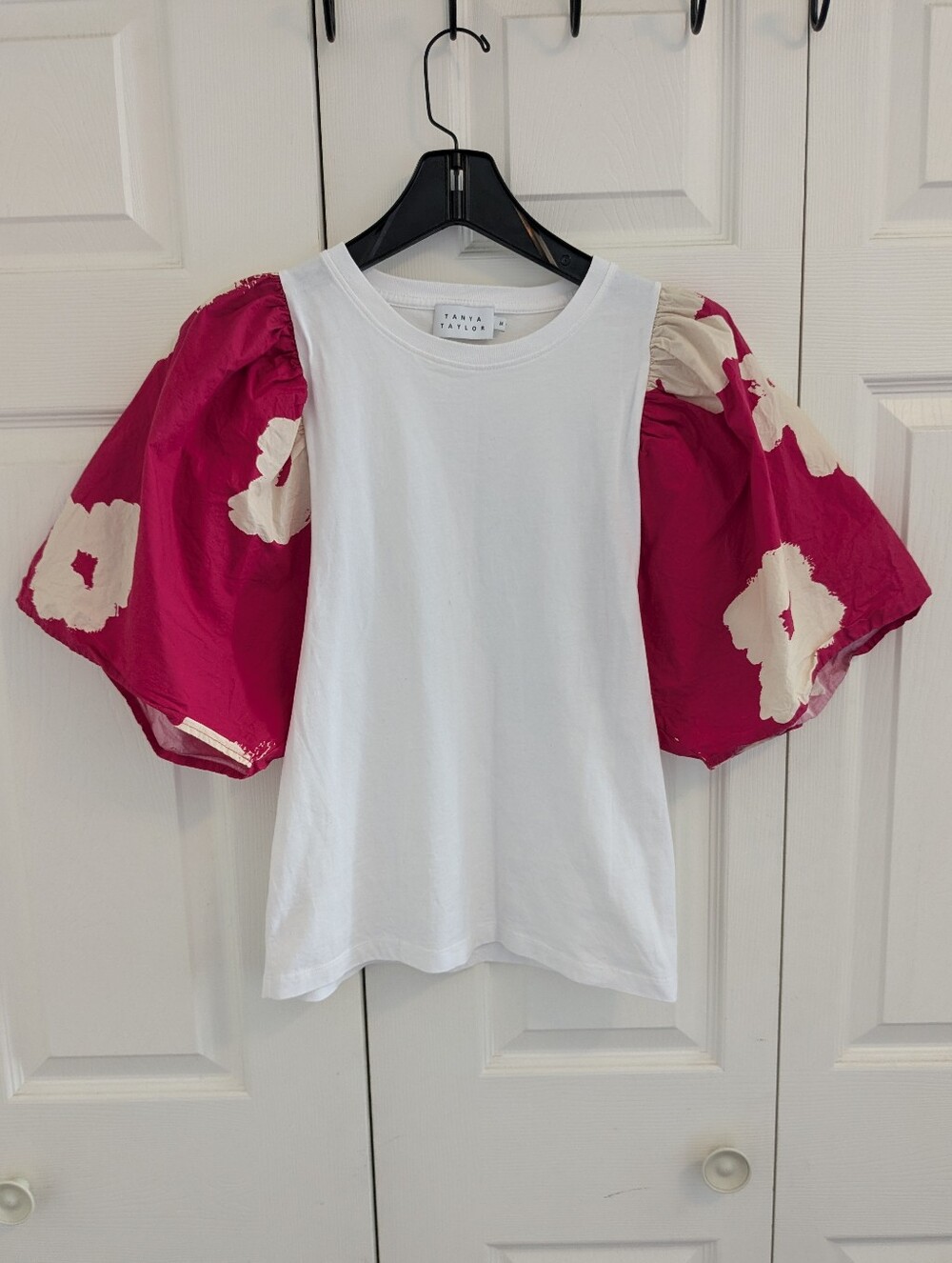 Tanya Taylor White Crewneck Tee With Statement Sleeves